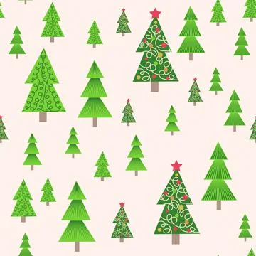 Christmas tree seamless pattern. Winter forest, pine trees and snowflakes Pri 스톡 일러스트