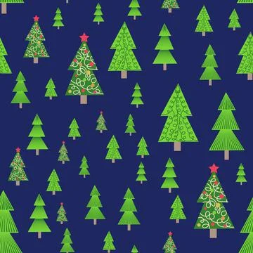 Christmas tree seamless pattern. Winter forest, pine trees and snowflakes Pri 스톡 일러스트