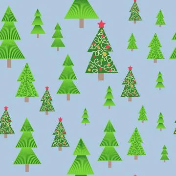 Christmas tree seamless pattern. Winter forest, pine trees and snowflakes Pri 스톡 일러스트