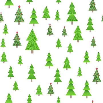 Christmas tree seamless pattern. Winter forest, pine trees and snowflakes Pri 스톡 일러스트