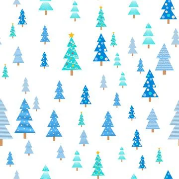 Christmas tree seamless pattern. Winter forest, pine trees and snowflakes Pri 库存插图