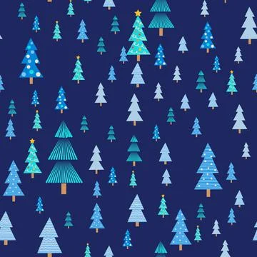 Christmas tree seamless pattern. Winter forest, pine trees and snowflakes Pri 스톡 일러스트