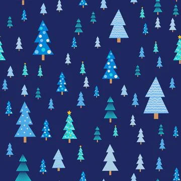 Christmas tree seamless pattern. Winter forest, pine trees and snowflakes Pri 스톡 일러스트