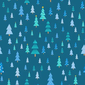 Christmas tree seamless pattern. Winter forest, pine trees and snowflakes Pri Illustrazione stock