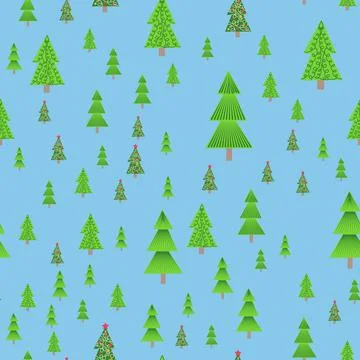 Christmas tree seamless pattern. Winter forest, pine trees and snowflakes Pri 스톡 일러스트