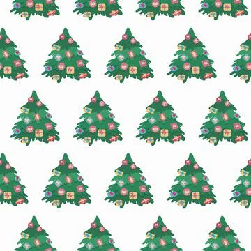 Christmas tree seamless pattern. Xmas festive background with fir trees. New Stock Illustration