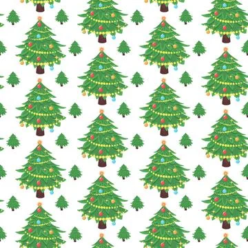 Christmas tree seamless pattern. Xmas festive background with fir trees. New Stock Illustration