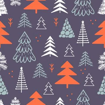Christmas tree seamless pattern. Xmas noel season background, holiday decoration Stock Illustration