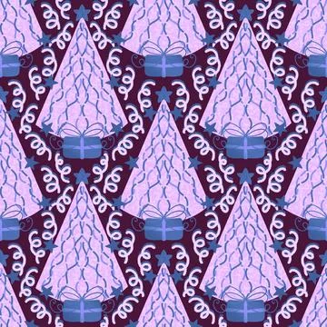 Christmas tree seamless winter abstract pattern for wrapping paper and fabric Stock Illustration