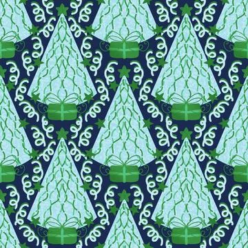 Christmas tree seamless winter abstract pattern for wrapping paper and fabric Stock Illustration
