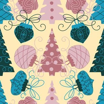 Christmas tree seamless winter balls pattern for wrapping paper and fabrics イラスト素材