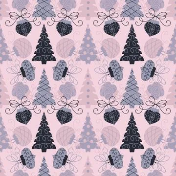 Christmas tree seamless winter balls pattern for wrapping paper and fabrics Stock Illustration