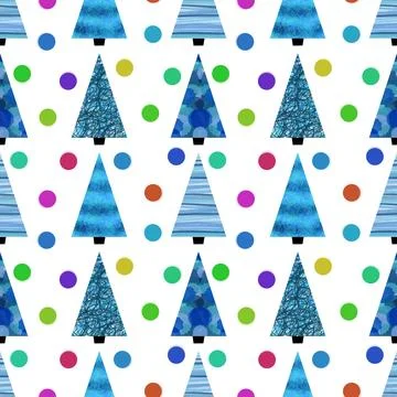 Christmas tree seamless winter balls pattern for wrapping paper and fabrics Stock Illustration