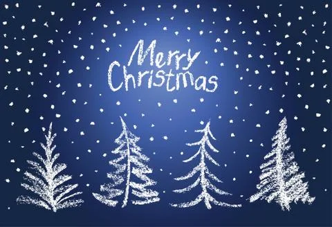Christmas tree set and falling snowflakes. Stock Illustration