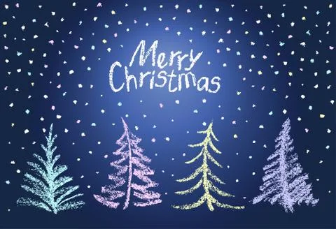 Christmas tree set and falling snowflakes. Stock Illustration