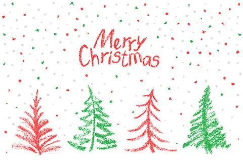 Christmas tree set and falling snowflakes on white. Stock Illustration
