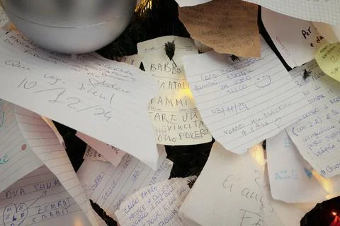 The Christmas tree set up in the central train station in Naples, Italy. Stock Photos