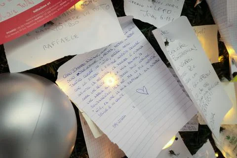 The Christmas tree set up in the central train station in Naples, Italy. Stock Photos