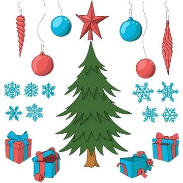 Christmas tree with set of decorative elements Stock Illustration