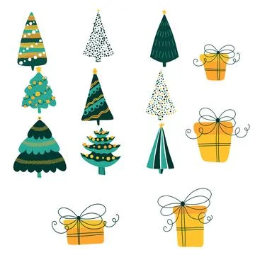 Christmas tree set new year pattern for wrapping paper and fabrics Stock Illustration