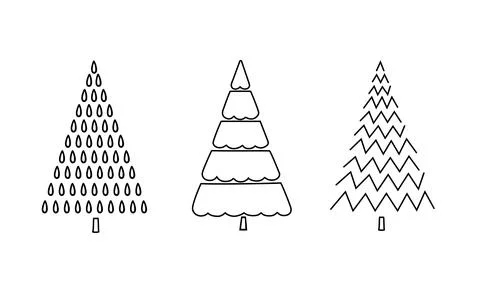 Christmas tree set simple hand drawn outline doodle vector illustration for Stock Illustration
