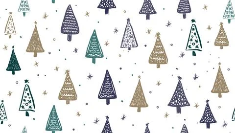 Christmas tree set on white. Hand drawn illustration. Stock Illustration
