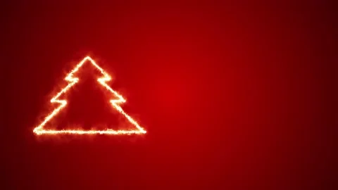 Christmas tree shape burning on a red background. Stock Footage 145103240