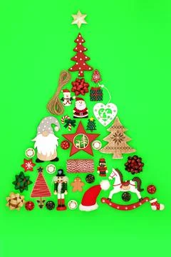 Christmas Tree Shape Concept with Retro Bauble Decorations Stock Photos
