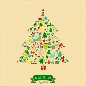 Christmas tree shape design. Merry  card decoration. Ha Stock Illustration