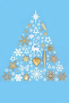 Christmas Tree Shape Fantasy Art with White Gold Decorations Stock Illustration