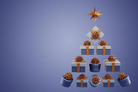 Christmas tree shape from gift boxes. Stock Photos