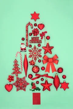 Christmas Tree Shape with Red Bauble Objects Stock Photos