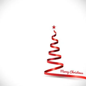 Christmas tree shape with red ribbon isolated on white background Stock Illustration