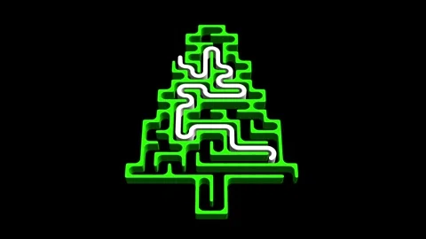 Christmas tree shaped 3d maze with solution path on plain black background Stock Footage 317173670
