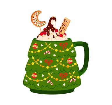 Christmas tree shaped mug filled with eggnog Stock Illustration