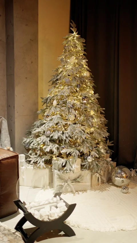 Christmas tree shines with lights. Concept of Christmas decorations. Stock Footage 293507776