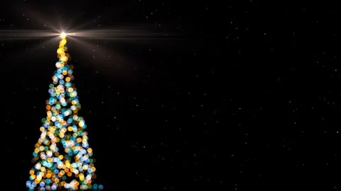 Christmas tree with shining light, falling snowflakes and bokeh Stock Footage 118695782