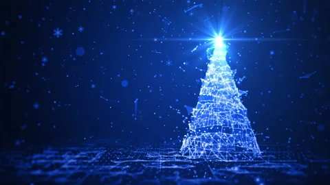 Christmas tree with shining light with particles, falling snowflakes Stock Footage 221159463