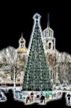 Christmas tree shining sketch emulation day Stock Illustration