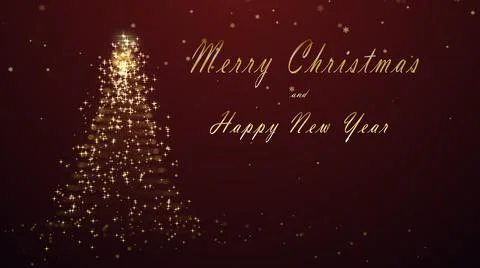 Christmas Tree with Shiny Particles and Glowing Stars. Red Christmas Background Stock Illustration