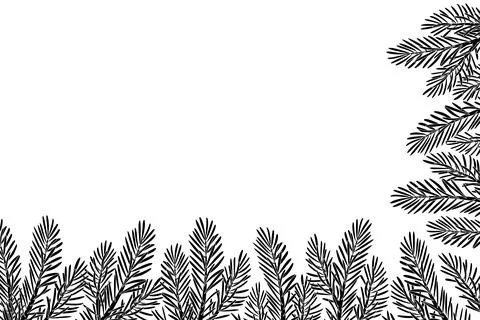 Christmas tree silhouette corner frame decoration. Hand drawn doodle style Illustrazione stock