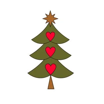 Christmas tree silhouette with decorations flat  sticker, poster etc Stock Illustration