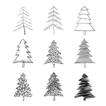 Christmas tree silhouette, set of illustrations. vector, eps8. Illustrazione stock