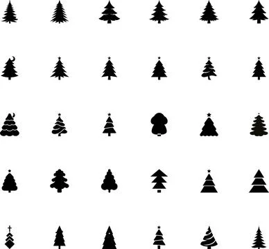 Christmas Tree Silhouette Vector Collection | 30 Black Holiday Pine Tree Designs Stock Illustration