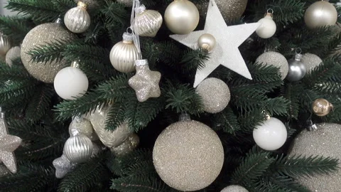 Christmas tree with silver balls and stars. Stock Footage 164903988