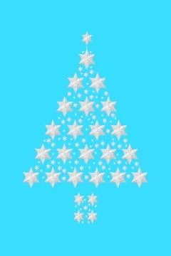 Christmas Tree Silver Star Composition on Pastel Blue Foto stock