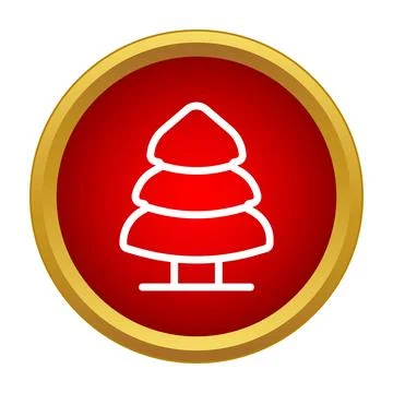 Christmas tree simple outline icon in red circle Stock Illustration
