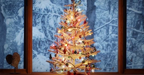 Christmas Tree with Slowly Falling Snow Stock Footage 125106447