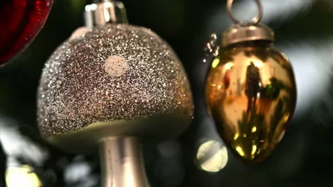 Christmas tree, Small golden colored mushroom Stock Footage 227714545