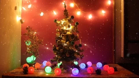 Christmas tree with snow and light decorations Stock Footage 201250619